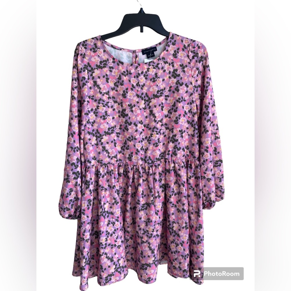 Sanctuary Girls 16 Lavender Multi Floral Tiered Dress Long Sleeves